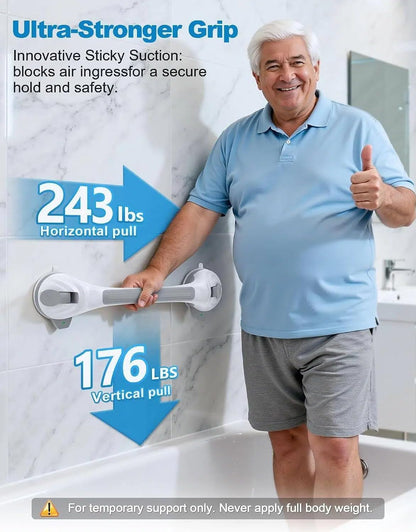 Shower Grab Bars for Seniors, 16.7" Suction Cup Shower Handles, 2Pack Grey