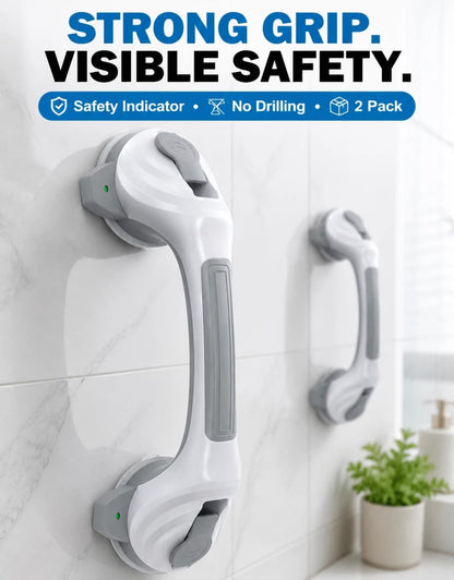 Shower Grab Bars for Seniors, 16.7" Suction Cup Shower Handles, 2Pack Grey
