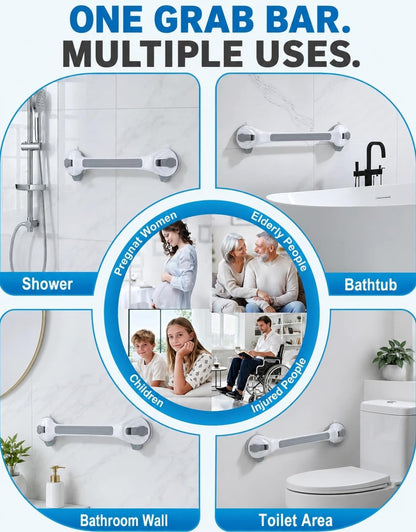 Shower Grab Bars for Seniors, 16.7" Suction Cup Shower Handles, 2Pack Grey