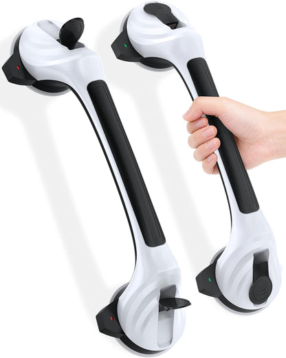Shower Grab Bars for Seniors, 16.7" Suction Cup Shower Handles, 2Pack Grey