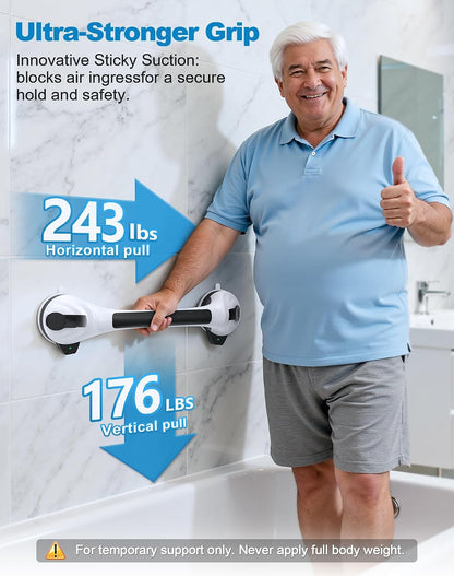 Shower Grab Bars for Seniors, 16.7" Suction Cup Shower Handles, 2Pack Grey