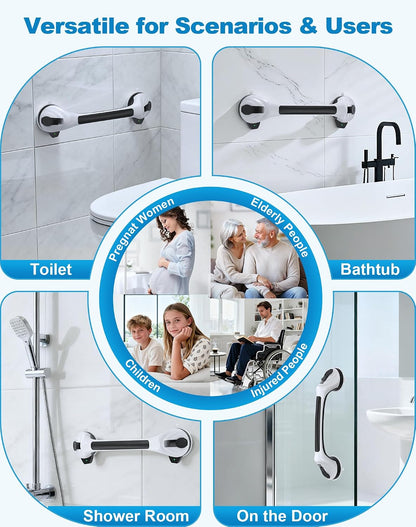 Shower Grab Bars for Seniors, 16.7" Suction Cup Shower Handles, 2Pack Grey