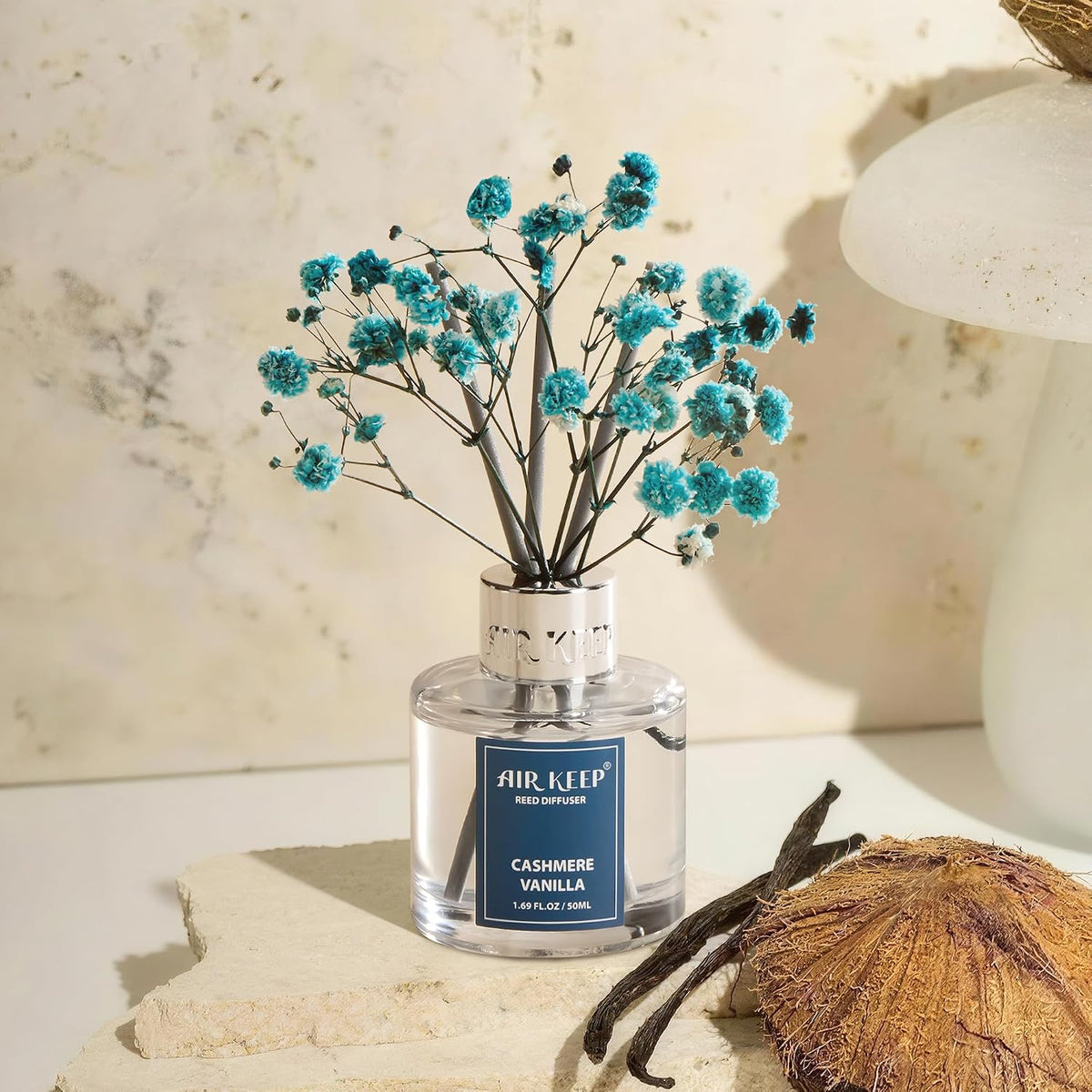 Reed Diffuser Set,3.38 fl oz (100 ml) - Ocean Mist&Sea Salt Oil Diffusers with 8 Reed Sticks,Home Fragrance Reed Diffuser for Bathroom Shelf Decor