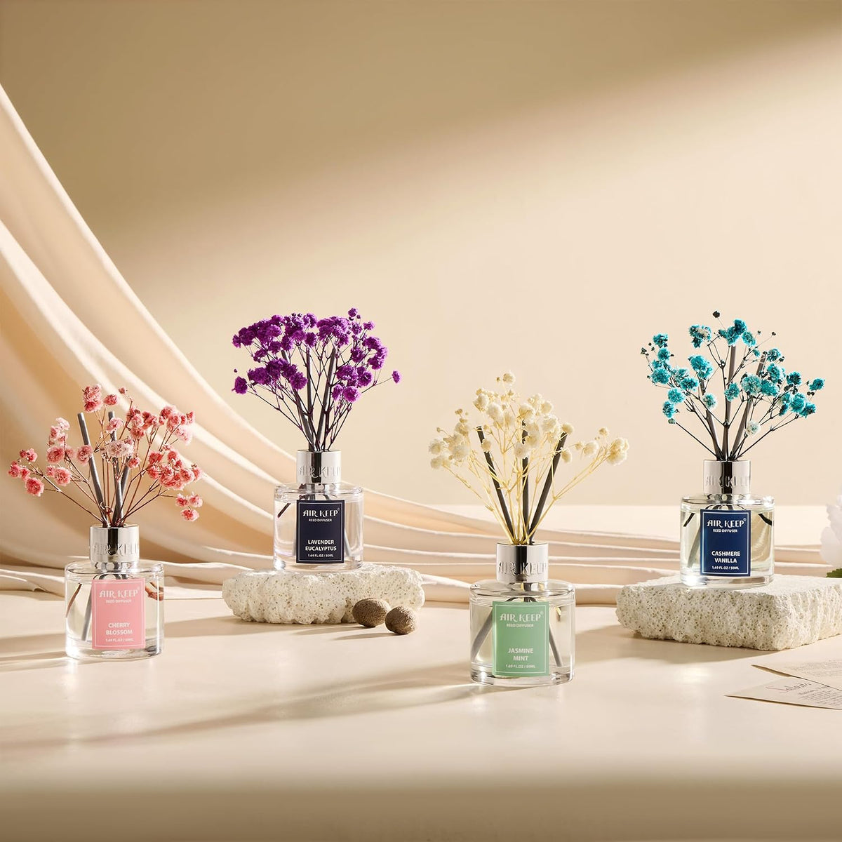 Reed Diffuser Set,3.38 fl oz (100 ml) - Ocean Mist&Sea Salt Oil Diffusers with 8 Reed Sticks,Home Fragrance Reed Diffuser for Bathroom Shelf Decor