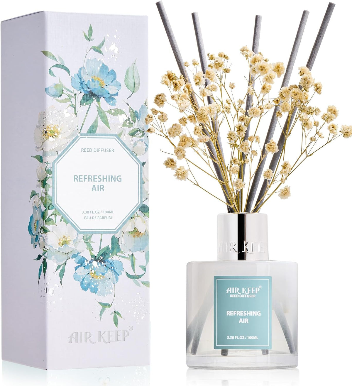 Reed Diffuser Set,3.38 fl oz (100 ml) - Ocean Mist&Sea Salt Oil Diffusers with 8 Reed Sticks,Home Fragrance Reed Diffuser for Bathroom Shelf Decor