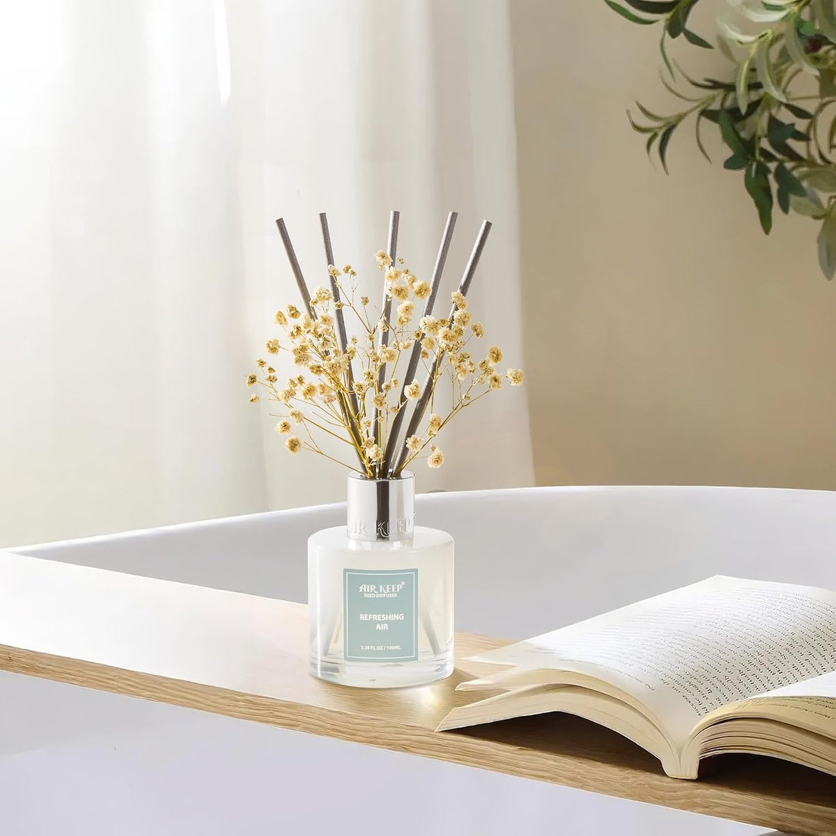 Reed Diffuser Set,3.38 fl oz (100 ml) - Ocean Mist&Sea Salt Oil Diffusers with 8 Reed Sticks,Home Fragrance Reed Diffuser for Bathroom Shelf Decor
