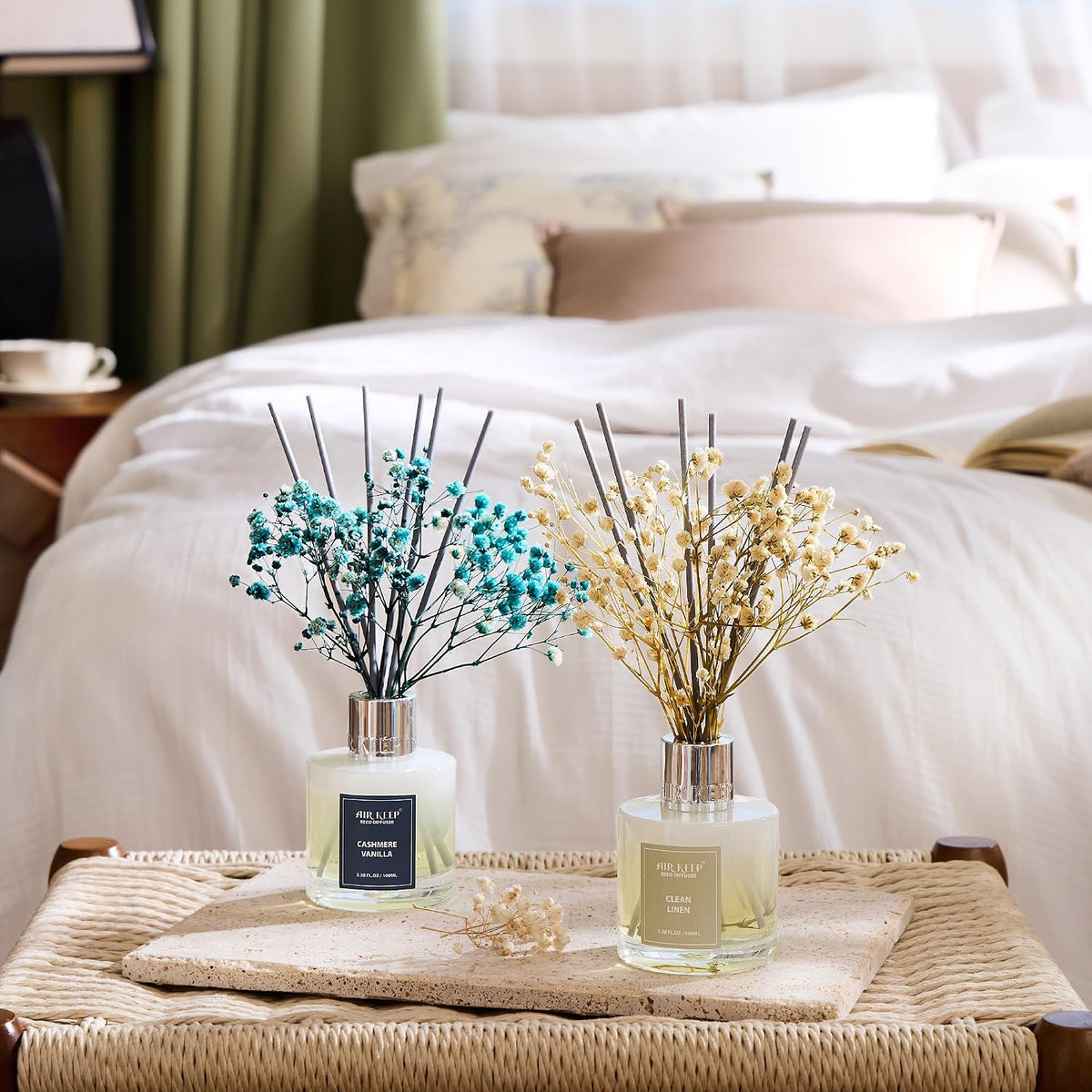 Reed Diffuser Set,3.38 fl oz (100 ml) - Ocean Mist&Sea Salt Oil Diffusers with 8 Reed Sticks,Home Fragrance Reed Diffuser for Bathroom Shelf Decor