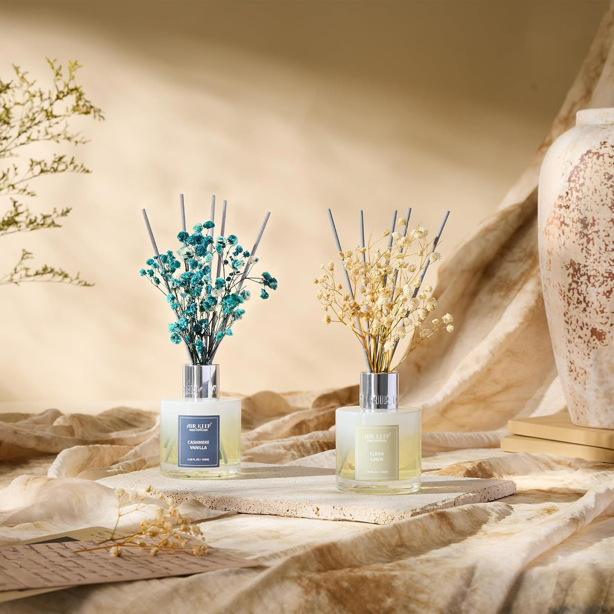 Reed Diffuser Set,3.38 fl oz (100 ml) - Ocean Mist&Sea Salt Oil Diffusers with 8 Reed Sticks,Home Fragrance Reed Diffuser for Bathroom Shelf Decor