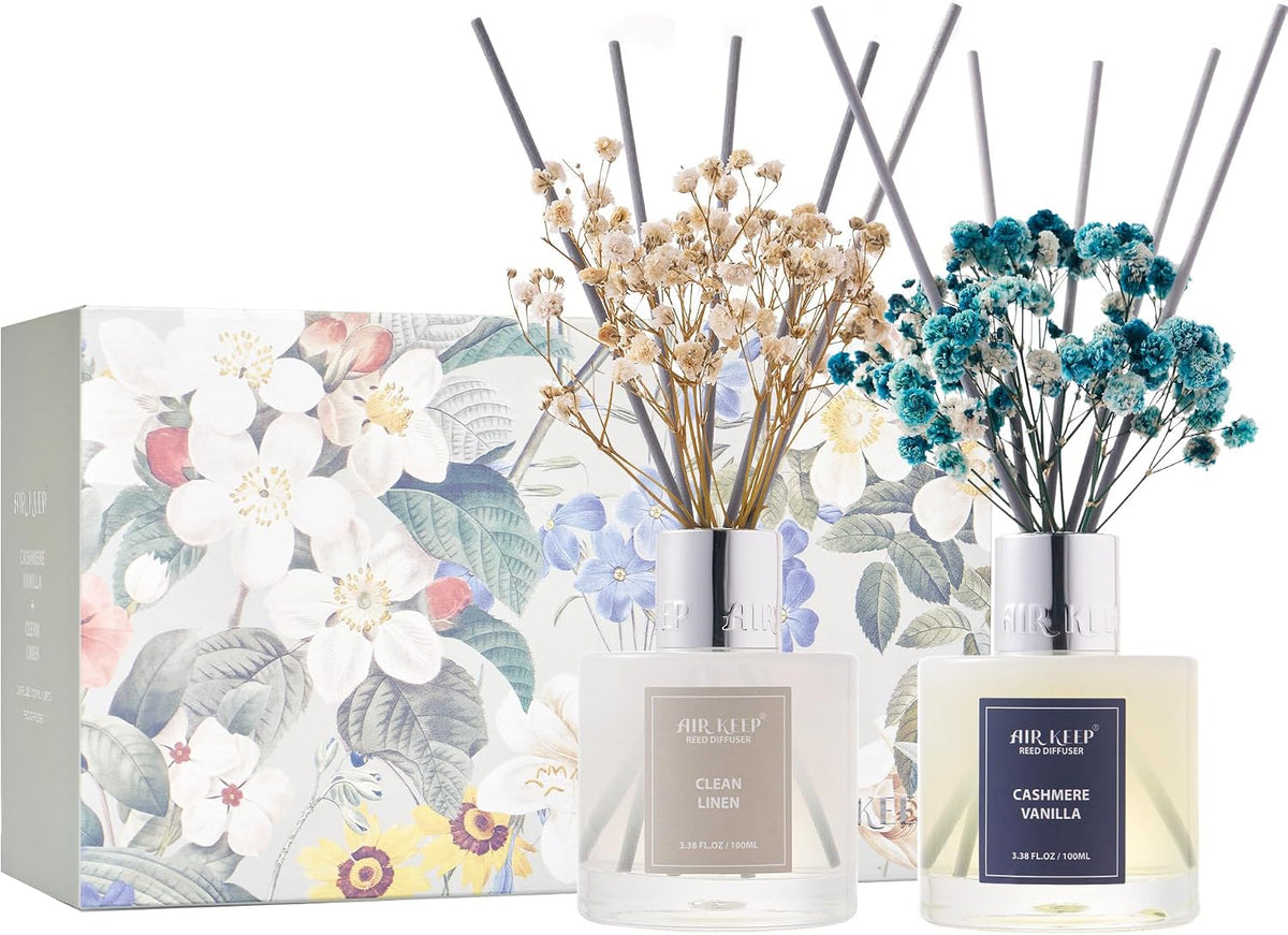 Reed Diffuser Set,3.38 fl oz (100 ml) - Ocean Mist&Sea Salt Oil Diffusers with 8 Reed Sticks,Home Fragrance Reed Diffuser for Bathroom Shelf Decor