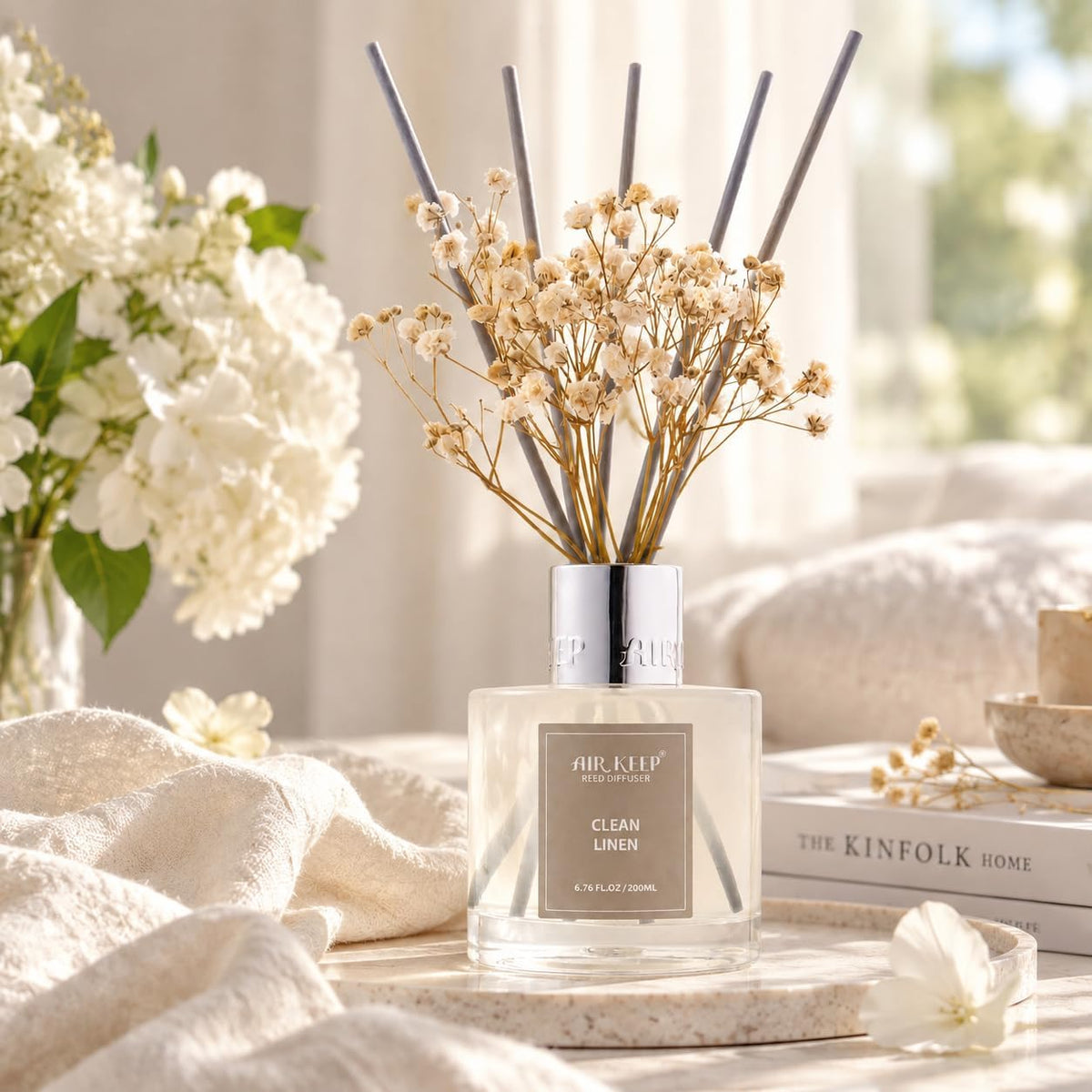 Reed Diffuser Set,3.38 fl oz (100 ml) - Ocean Mist&Sea Salt Oil Diffusers with 8 Reed Sticks,Home Fragrance Reed Diffuser for Bathroom Shelf Decor