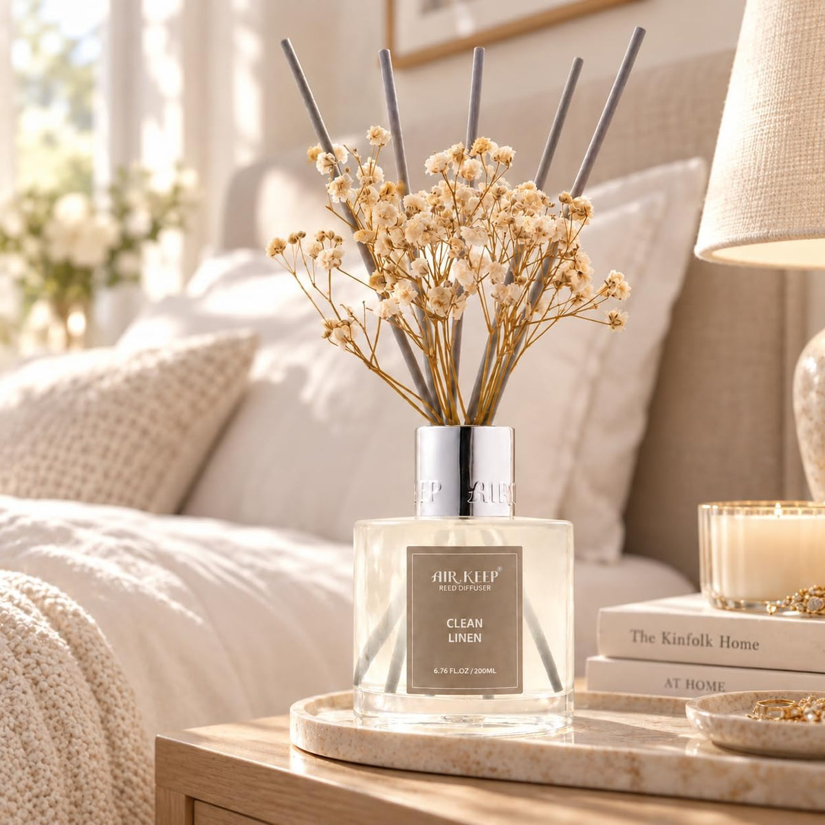 Reed Diffuser Set,3.38 fl oz (100 ml) - Ocean Mist&Sea Salt Oil Diffusers with 8 Reed Sticks,Home Fragrance Reed Diffuser for Bathroom Shelf Decor