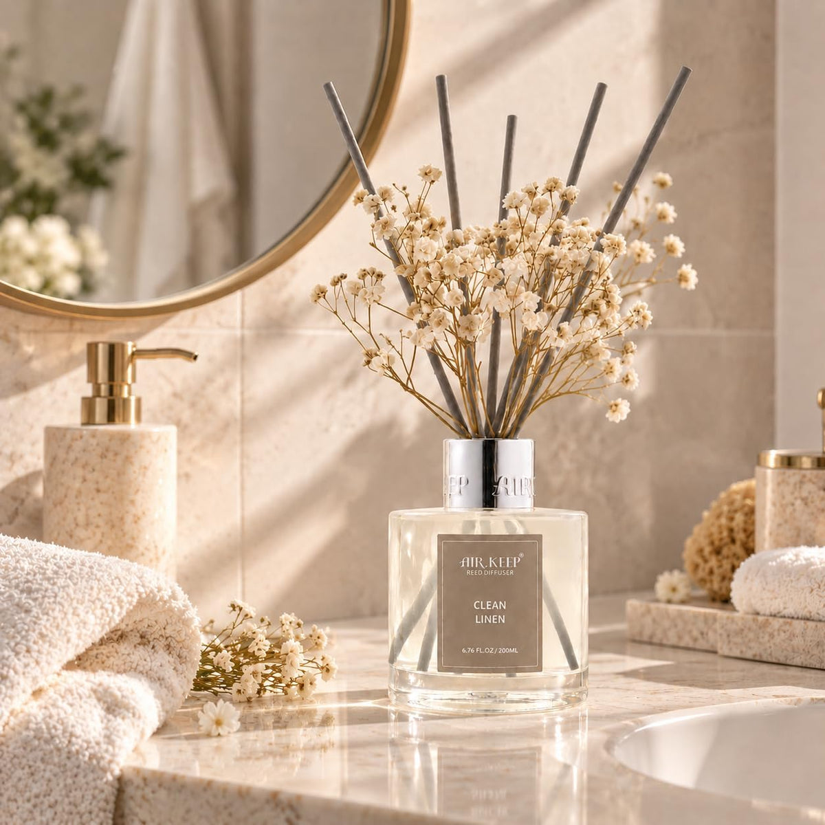 Reed Diffuser Set,3.38 fl oz (100 ml) - Ocean Mist&Sea Salt Oil Diffusers with 8 Reed Sticks,Home Fragrance Reed Diffuser for Bathroom Shelf Decor