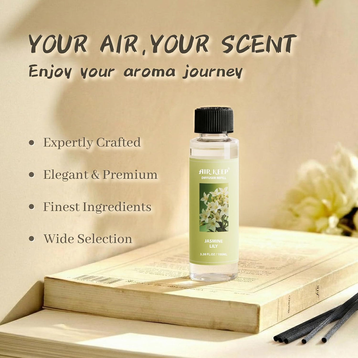 Reed Diffuser Set,3.38 fl oz (100 ml) - Ocean Mist&Sea Salt Oil Diffusers with 8 Reed Sticks,Home Fragrance Reed Diffuser for Bathroom Shelf Decor