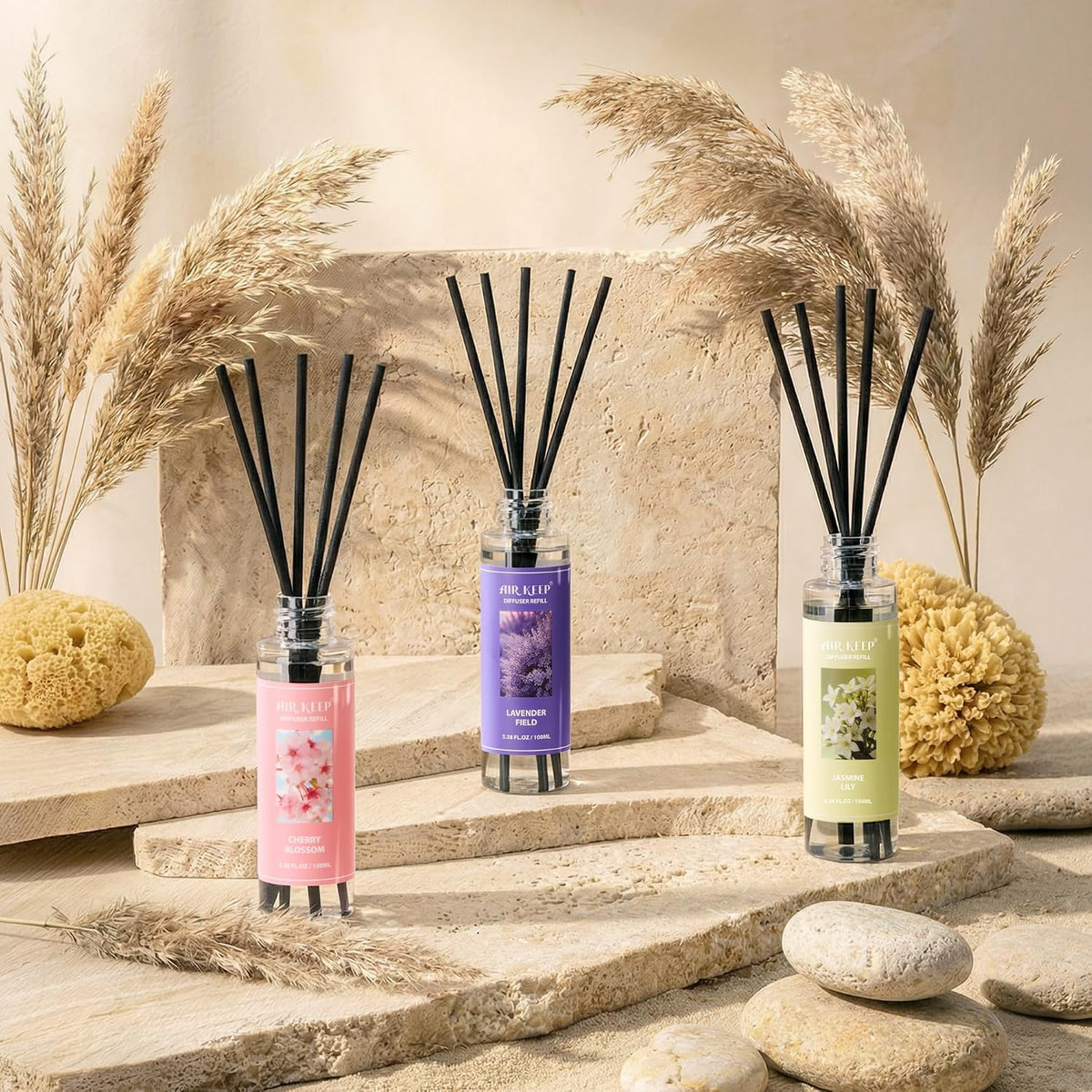 Reed Diffuser Set,3.38 fl oz (100 ml) - Ocean Mist&Sea Salt Oil Diffusers with 8 Reed Sticks,Home Fragrance Reed Diffuser for Bathroom Shelf Decor