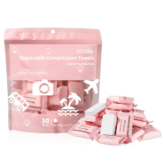 Compressed Towel 30 Pcs Disposable Compressed Face Towel Portable Cotton Coin Tissue Camping Towel for Travel/Home/Outdoor Activities