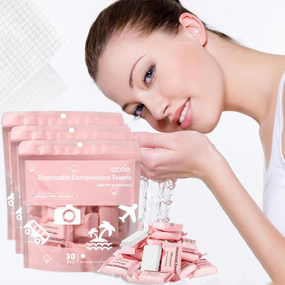 Compressed Towel 30 Pcs Disposable Compressed Face Towel Portable Cotton Coin Tissue Camping Towel for Travel/Home/Outdoor Activities