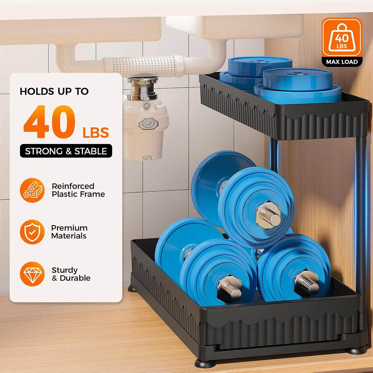 3-Pack 2-Tier L-Shaped Under Sink Organizers with Sliding Drawers