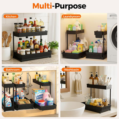 3-Pack 2-Tier L-Shaped Under Sink Organizers with Sliding Drawers