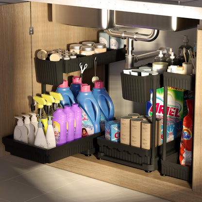 3-Pack 2-Tier L-Shaped Under Sink Organizers with Sliding Drawers