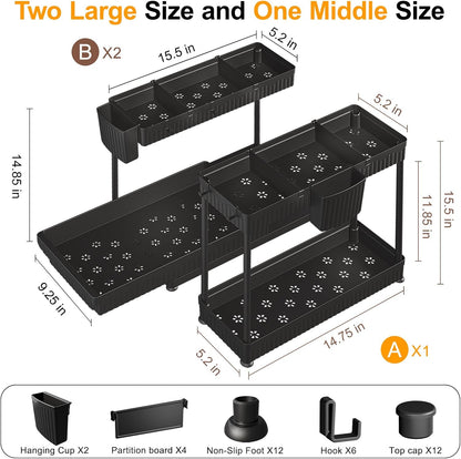 3-Pack 2-Tier L-Shaped Under Sink Organizers with Sliding Drawers
