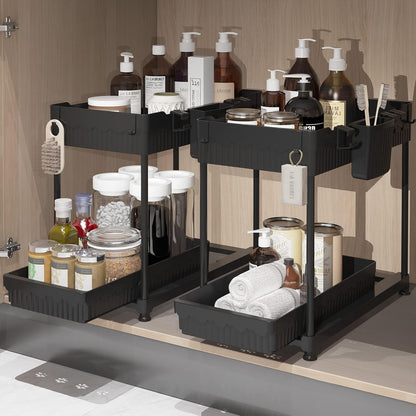3-Pack 2-Tier L-Shaped Under Sink Organizers with Sliding Drawers