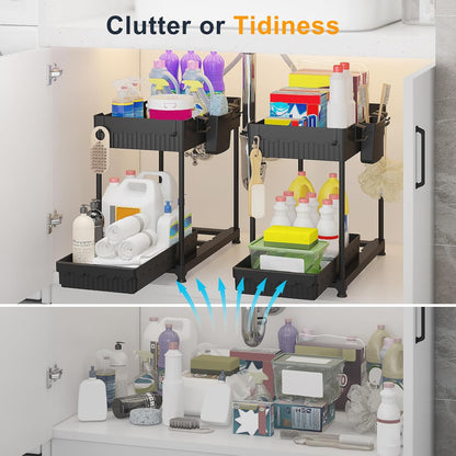 3-Pack 2-Tier L-Shaped Under Sink Organizers with Sliding Drawers