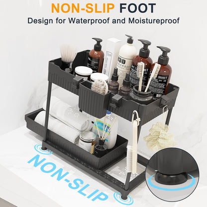 3-Pack 2-Tier L-Shaped Under Sink Organizers with Sliding Drawers