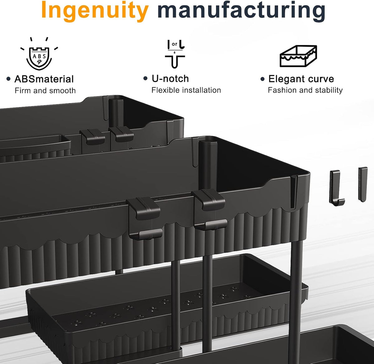 3-Pack 2-Tier L-Shaped Under Sink Organizers with Sliding Drawers