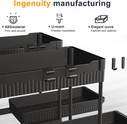 3-Pack 2-Tier L-Shaped Under Sink Organizers with Sliding Drawers