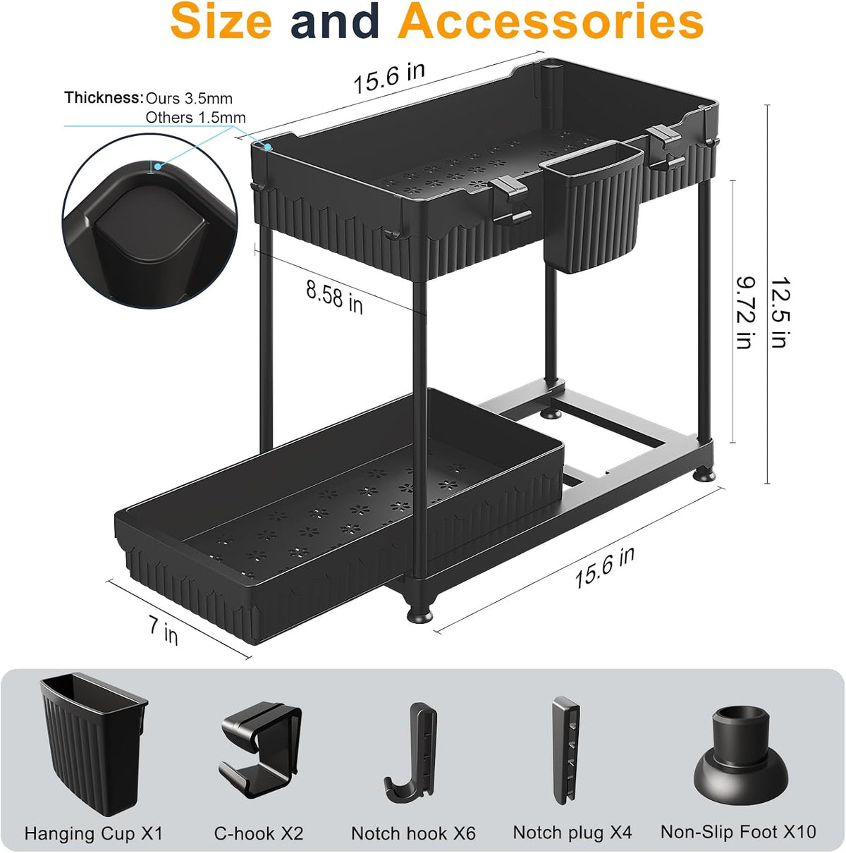 3-Pack 2-Tier L-Shaped Under Sink Organizers with Sliding Drawers