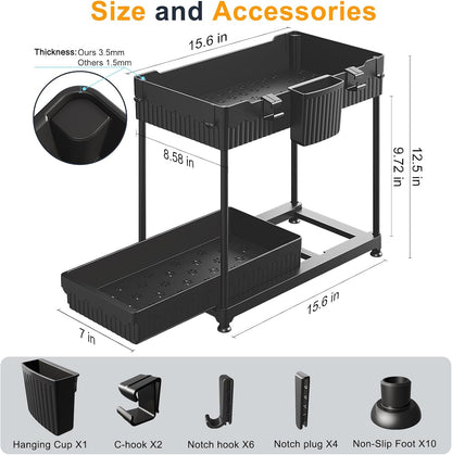 3-Pack 2-Tier L-Shaped Under Sink Organizers with Sliding Drawers