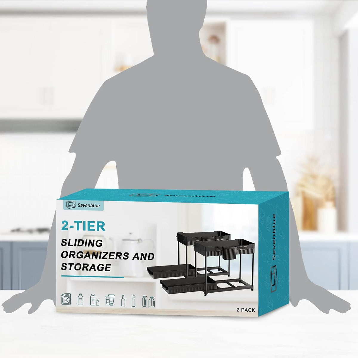 3-Pack 2-Tier L-Shaped Under Sink Organizers with Sliding Drawers