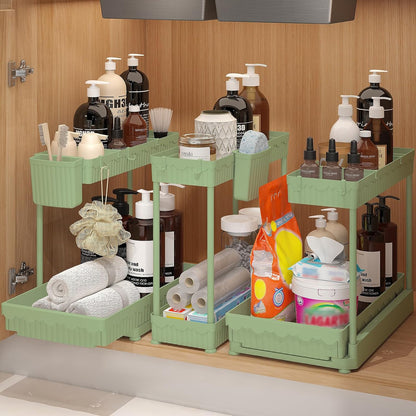 3-Pack 2-Tier L-Shaped Under Sink Organizers with Sliding Drawers