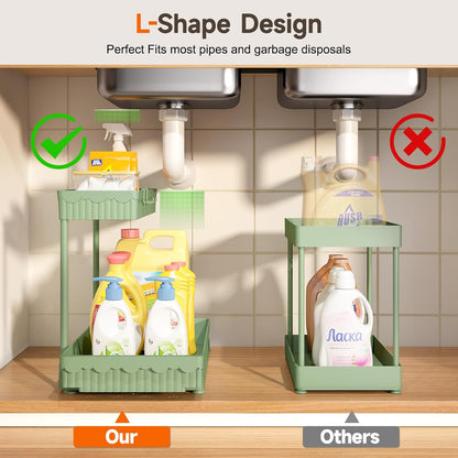 3-Pack 2-Tier L-Shaped Under Sink Organizers with Sliding Drawers