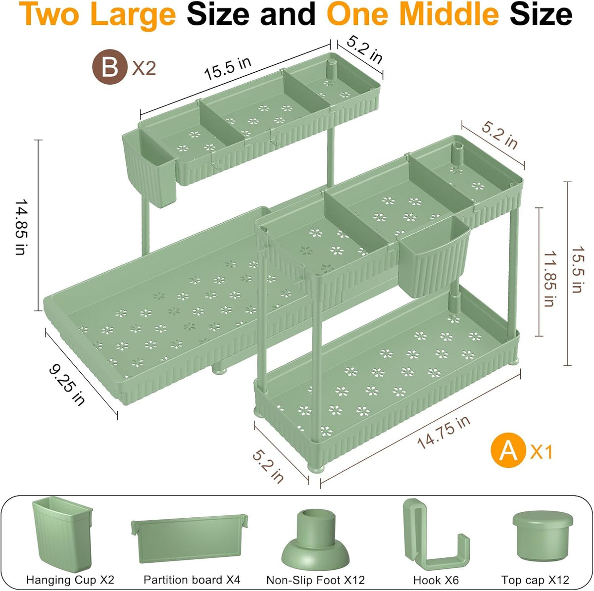 3-Pack 2-Tier L-Shaped Under Sink Organizers with Sliding Drawers