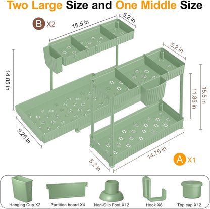 3-Pack 2-Tier L-Shaped Under Sink Organizers with Sliding Drawers