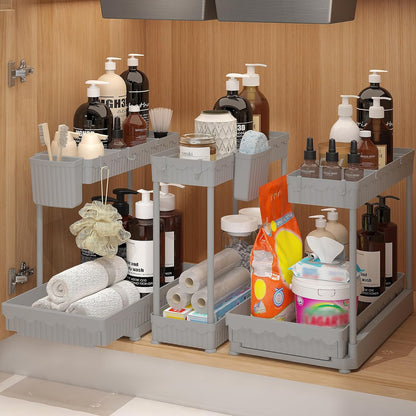 3-Pack 2-Tier L-Shaped Under Sink Organizers with Sliding Drawers