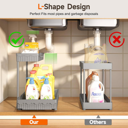 3-Pack 2-Tier L-Shaped Under Sink Organizers with Sliding Drawers