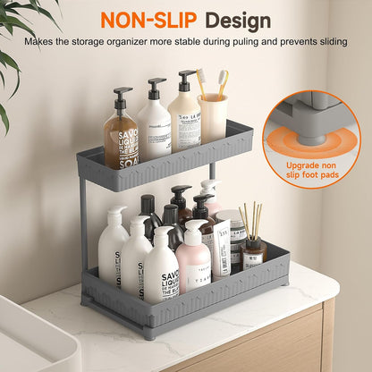 3-Pack 2-Tier L-Shaped Under Sink Organizers with Sliding Drawers