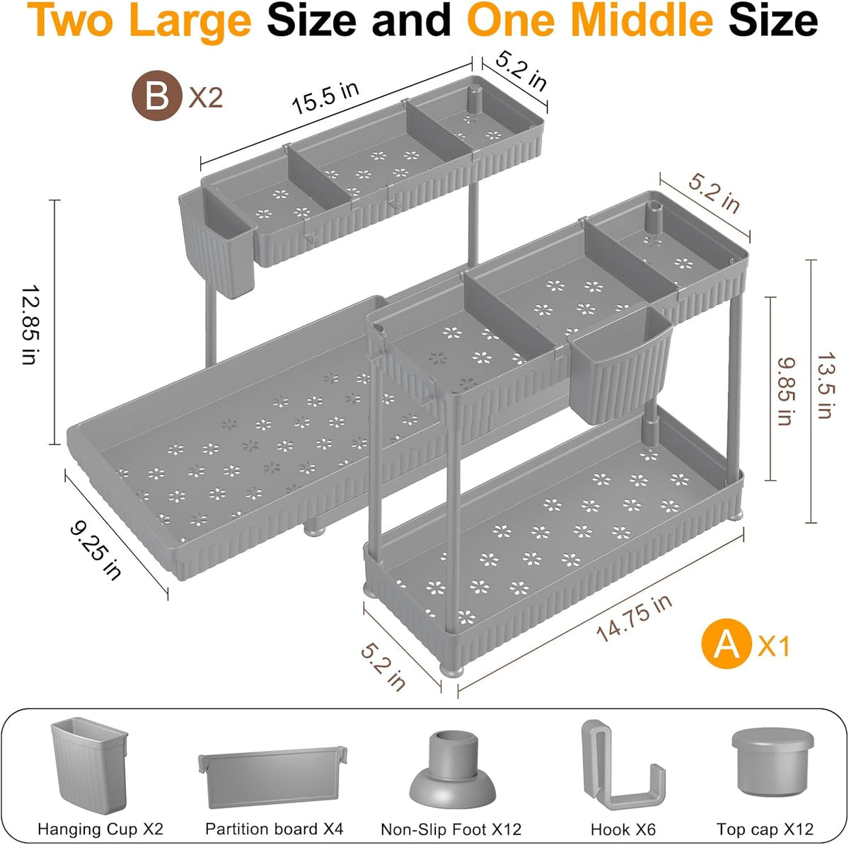3-Pack 2-Tier L-Shaped Under Sink Organizers with Sliding Drawers