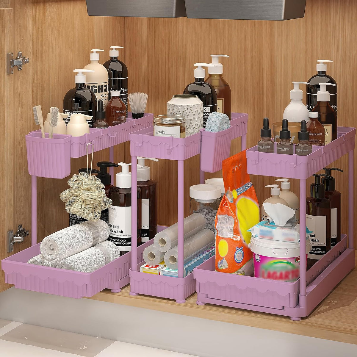 3-Pack 2-Tier L-Shaped Under Sink Organizers with Sliding Drawers