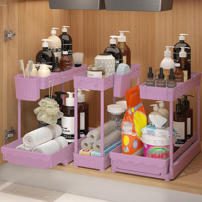3-Pack 2-Tier L-Shaped Under Sink Organizers with Sliding Drawers