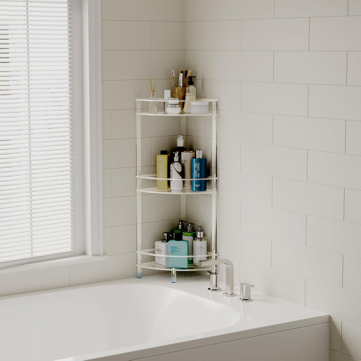 Acrylic 3-Tier Corner Shower Caddy, Bathroom Shower Organizer Stand
