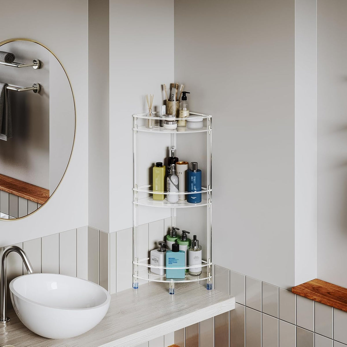 Acrylic 3-Tier Corner Shower Caddy, Bathroom Shower Organizer Stand