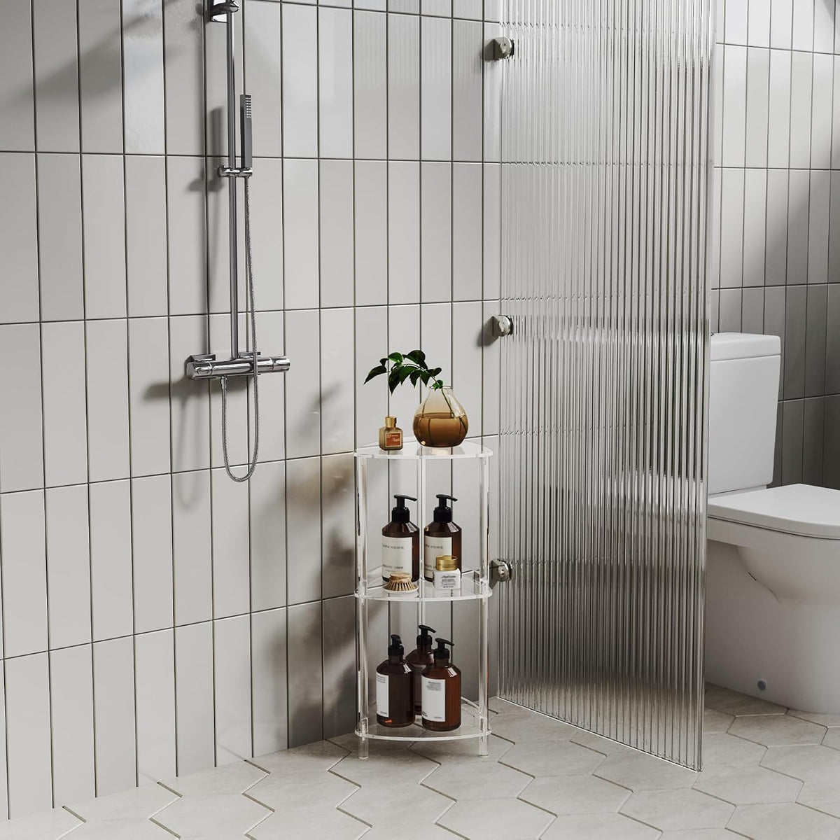 Acrylic 3-Tier Corner Shower Caddy, Bathroom Shower Organizer Stand