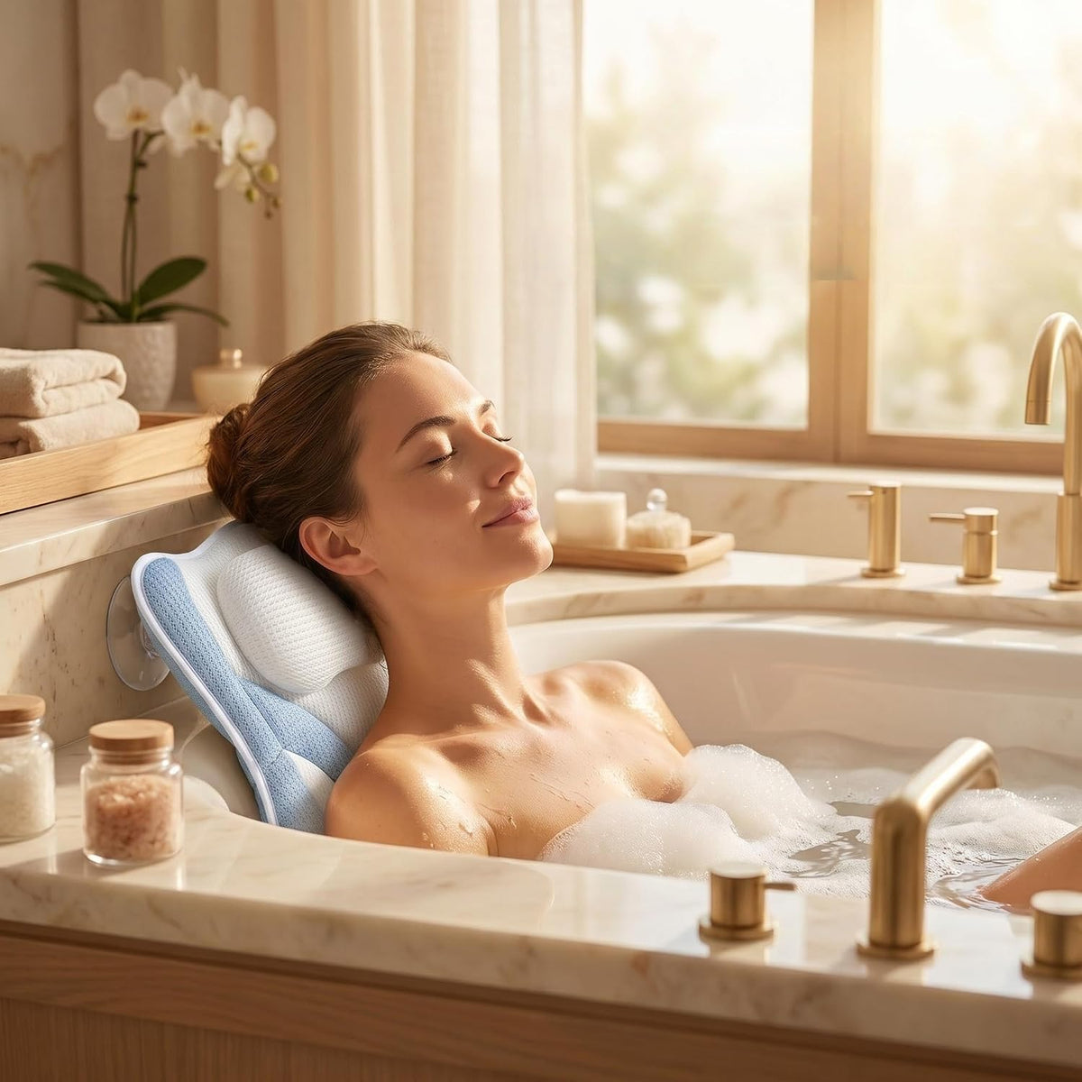 Blue White Bath Bathtub Pillow Spa Pillows for Tub.
