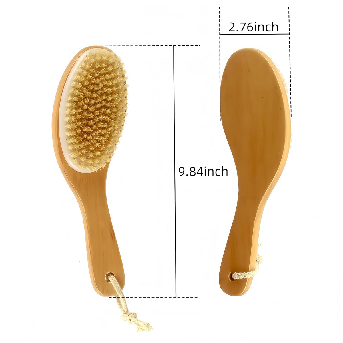 Dry Brushing Body Brush with Handle, Natural Bristle Exfoliating Brush | Dry Scrub Brush with Contoured Wooden Handle for Smooth Skin,Supports Lymphatic Drainage,Blood Circulation,Cellulite Massage
