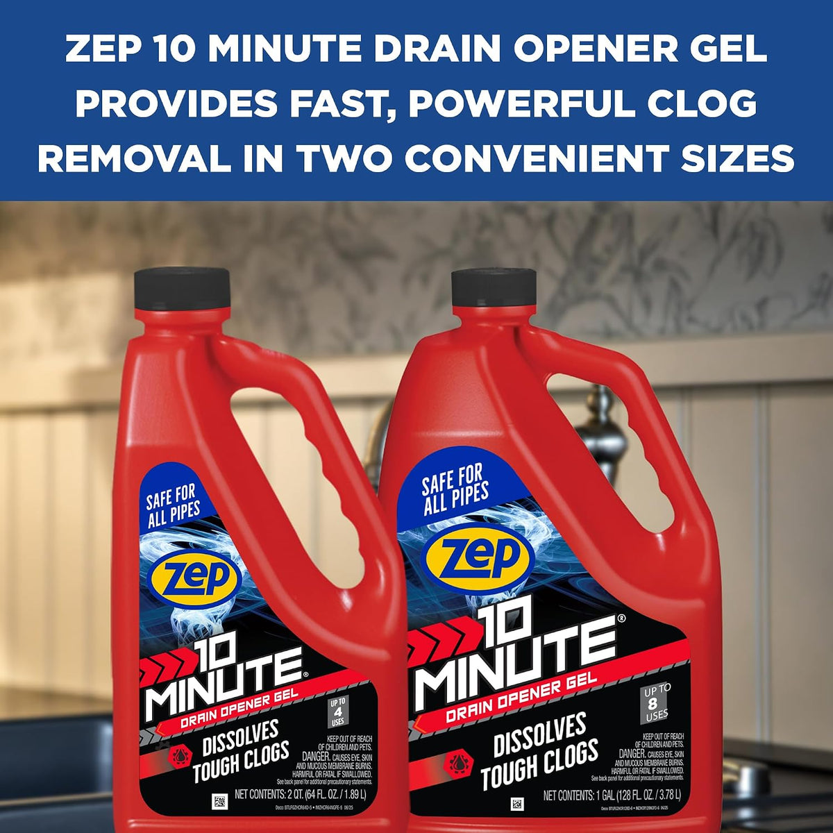 10 Minute Drain Opener Gel 64 Ounce - ZHCR64NG - Commercial Strength, Fast Acting and Safe for All Pipes