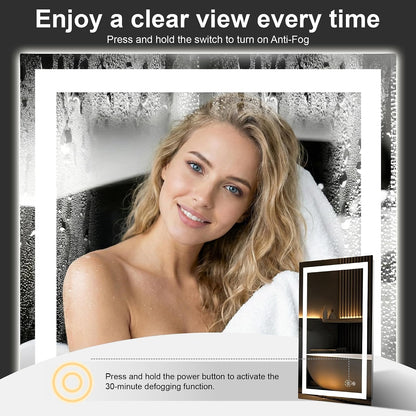 30x50 LED Bathroom Mirror with Lights, Lighted Vanity Mirror for Wall