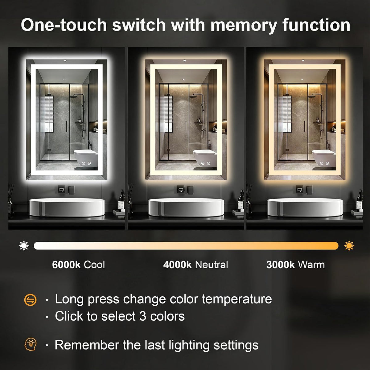 30x50 LED Bathroom Mirror with Lights, Lighted Vanity Mirror for Wall